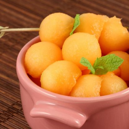 Bild von Melonenbällchen gelb mit der Beschreibung Cantaloupe-Melone