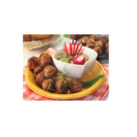 Bild von Party-Frikadelle 20g, fertig gebraten mit der Beschreibung Kleine Frikadelle aus ausgesuchtem Schweinefleisch.