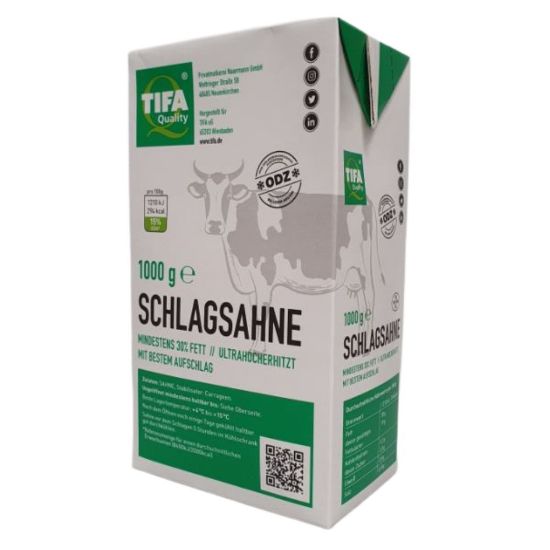 Bild von H-Sahne 30% Tifa Quality mit der Beschreibung Schlagsahne ohne deklarierungspflichtige  Zusatzstoffe