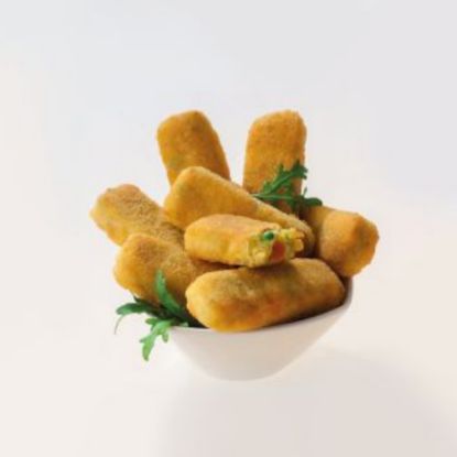 Bild von Gemüse-Stäbchen ca.40g, vegetarisch mit der Beschreibung Aus Möhren, Pastinaken, Erbsen, Romanesco, Mais & Zwiebeln mit feinen Gewürzen, vorgebacken