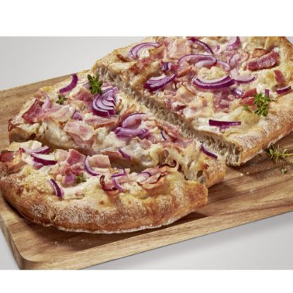 Bild von La Pinsa!Pancetta e Cipolla 375g mit der Beschreibung SteinofenPinsa im Flammkuchen Style.