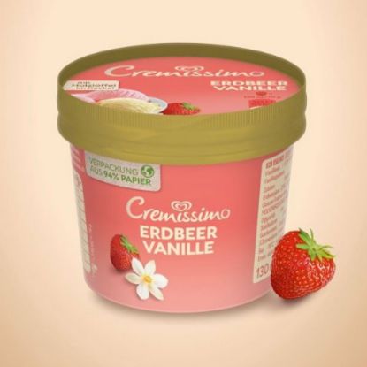 Bild von Cremissimo Becher Vanille-Erdbeere mit der Beschreibung Cremissimo to go Erdbeer und Vanilleeis