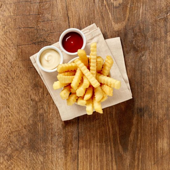Bild von TIFA Pommes Wellenschnitt mit der Beschreibung Extra-Qualität in reinem Pflanzenfett vorgebacken