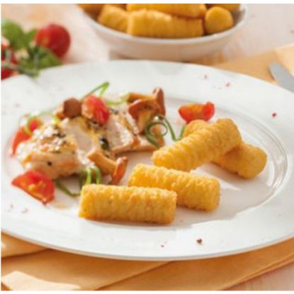 Bild von Backofen Krokette ca.15g,vorgebacken mit der Beschreibung Aus frischem Kartoffelpüree, mild gewürzt, ausgeformt und in hochwertigem Rapsöl vorgebacken.