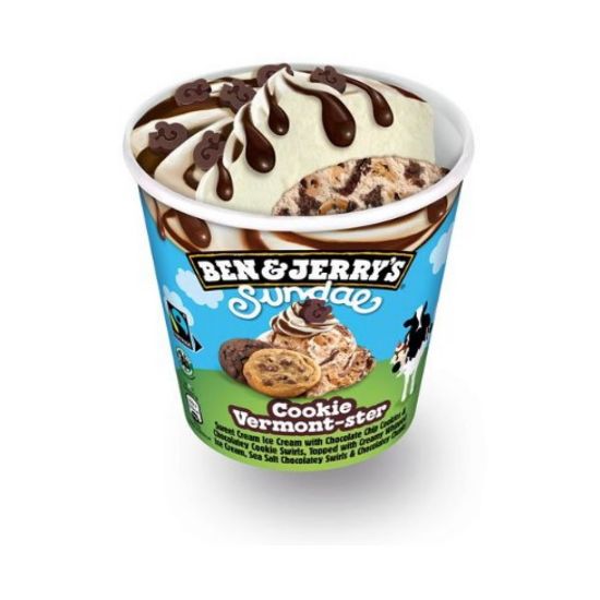 Bild von Sundae Cookie Vermont-ster 427ml Becher mit der Beschreibung Kekseis mit Schokokeks durchzogen mit Schokoladensauce und Meersalz