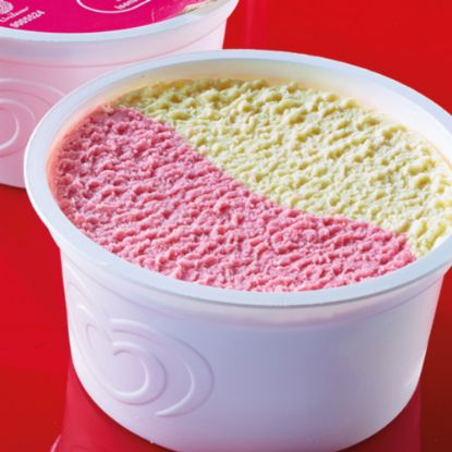 Bild von Langnese Eisbecher Erdbeer-Vanille mit der Beschreibung Eis mit Vanille und Erdbeergeschmack