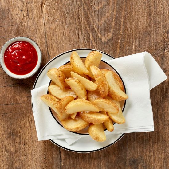 Bild von Kartoffelecken UNGEWÜRZT mit der Beschreibung mit Schale