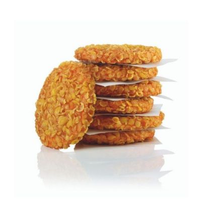Bild von Crunchy Chik'n Burger 90g mit der Beschreibung Aus saftigen Hähnchenbruststücken mit knusprig-scharfer Cornflakes-Panade, fertig gegart
