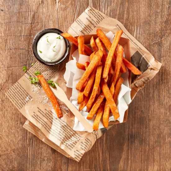 Bild von Coated Süßkartoffel Pommes mit der Beschreibung Superlecker !! - mit knusprigem Überzug, gewürzt & vorgebacken