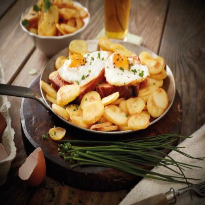 Bild von Bratkartoffelscheiben, vorgebacken mit der Beschreibung Hergestellt aus kleinen Qualitätskartoffeln, ca.5 mm Scheiben. Schnell zuzubereiten.
