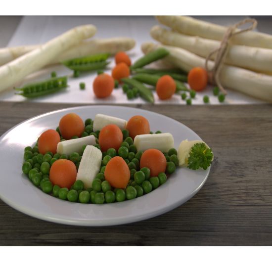 Bild von Leipziger Allerlei mit der Beschreibung Erbsen, weißer Spargel, Pariser Karotten