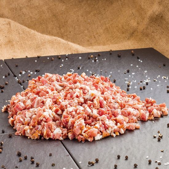 Bild von Geräucherter Bauchspeck, gewürfelt & mager mit der Beschreibung LASCHORI Premium-Qualität