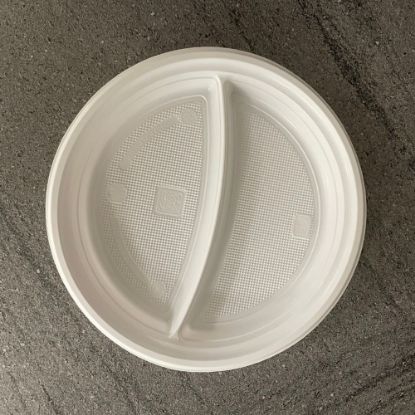 Bild von PP-Menüteller weiß 2 geteilt,  Ø 22cm mit der Beschreibung Spülmaschinenfester Mehrwegteller