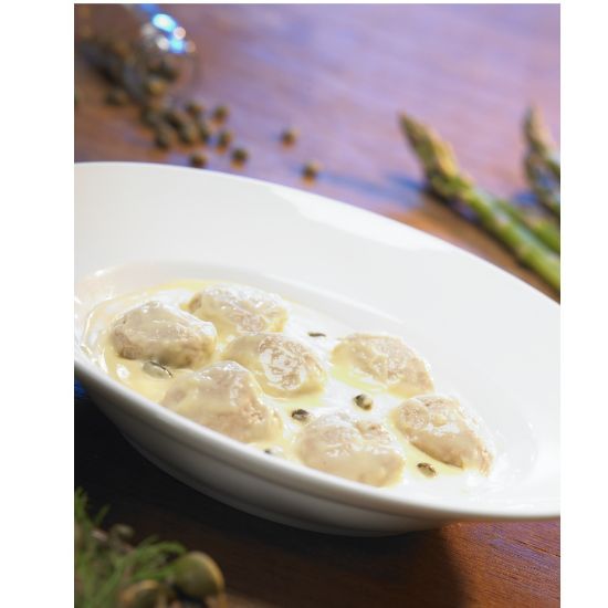 Bild von Fleischklösschen Königsberger 40g, gegart mit der Beschreibung Aus Schweinefleisch mit feinen Gewürzen abgeschmeckt.Einfach 15 Min in Suppe o.Sauce ziehen lassen.