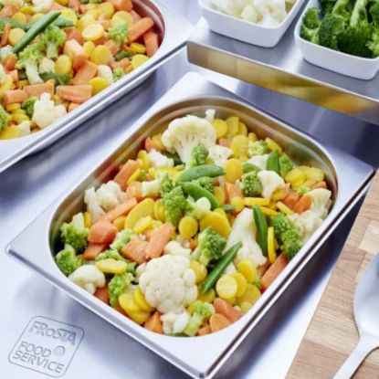 Bild von Marktgemüse Rustikal FRoSTA, vegetarisch mit der Beschreibung Rustikale Gemüsemischung in aromatischer Sauce,verfeinert mit Butter & Olivenöl.