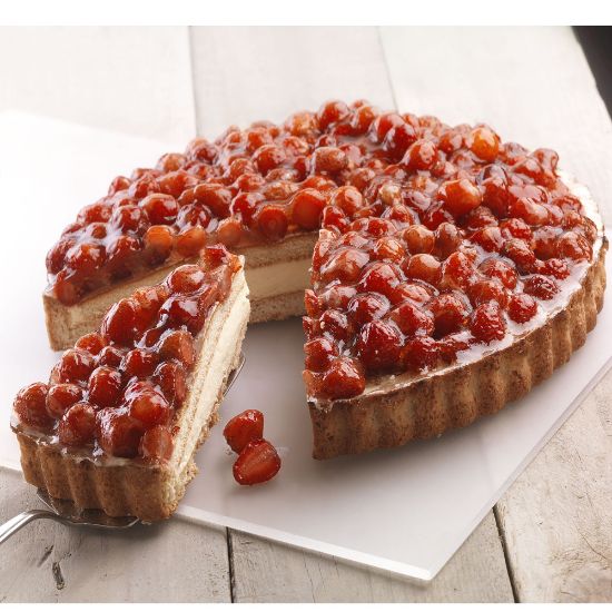 Bild von Torta Fragoline  Ø27 cm/1300g mit der Beschreibung Erdbeertorte mit Mürbteig & Creme, ungeschnitten