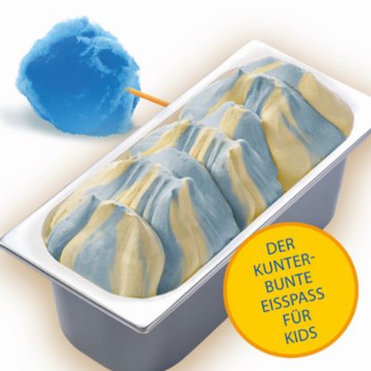Bild von CDOS Gelateria Blaue Zuckerwatte mit der Beschreibung Vanilleeis und Eis mit Zuckerwattegeschmack, ohne deklarationspflichtige Zusatzstoffe