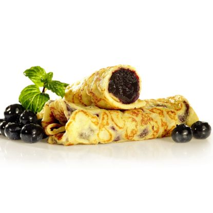Bild von Eierpfannkuchen mit Heidelbeerfüllung 85g mit der Beschreibung Beidseitig gebacken & 2x gefaltet. Ideal als Dessert z.B. mit einer Kugel Eis oder Solo.