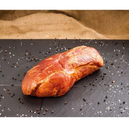 Bild von Kasselernacken ohne Kochen, ca.2,5kg/St mit der Beschreibung Goldgelb geräuchert & saftig. Einzeln vakumiert,gefroren