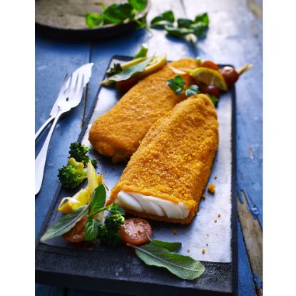 Bild von MSC Alaska Seelachsfilet in Knusperpanade 150g mit der Beschreibung Portionsfilet aus saftigem Seelachs, paniert & vorgebraten.MSC-C-53059