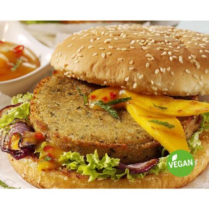 Bild von Falafel-Patty 120 g, vorfrittiert mit der Beschreibung Veganes Patty aus Kichererbsen &  Bulgur,verfeinert mit Petersilie & Gewürzen.Gefroren