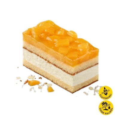 Bild von Pfirsich-Käse Sahne Schnitte gluten+ laktosefrei mit der Beschreibung 19,5x29cm/2000g in 12 Stk. vorgeschnitten
