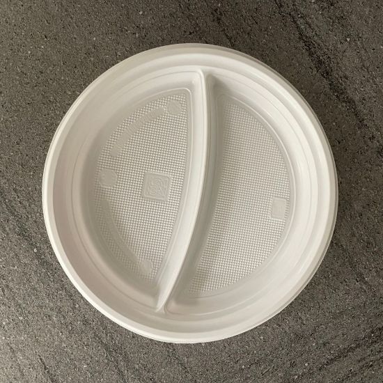Bild von PP-Menüteller weiß 2 geteilt,  Ø 22cm mit der Beschreibung Spülmaschinenfester Mehrwegteller