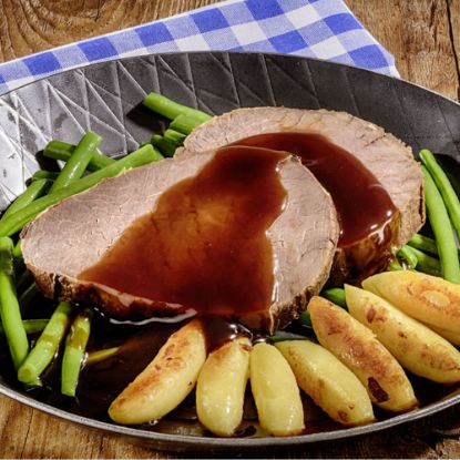 Bild von Rinderbraten Sous Vide gegart, 90g Scheibe mit der Beschreibung Scheiben einzeln entnehmbar, gefroren