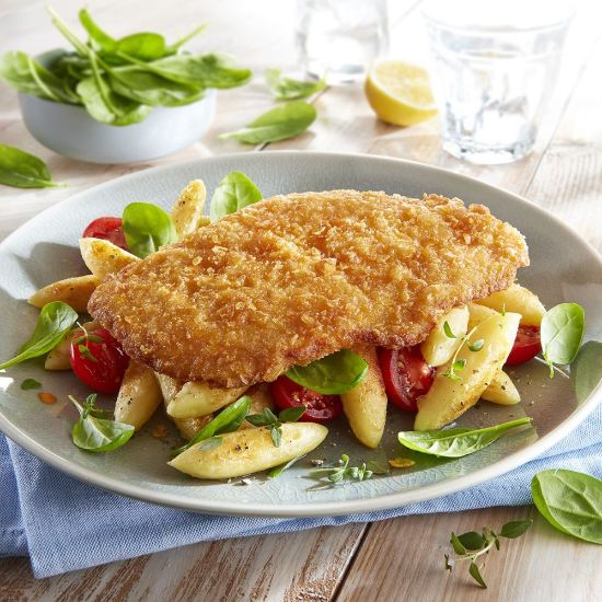 Bild von Hähchenschnitzel im Backteig 100g, gegart mit der Beschreibung gegart