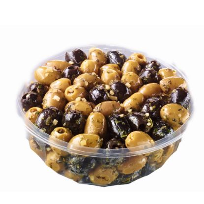 Bild von Grün u. schwarz Oliven gef. Kn mit der Beschreibung mit Knoblauch