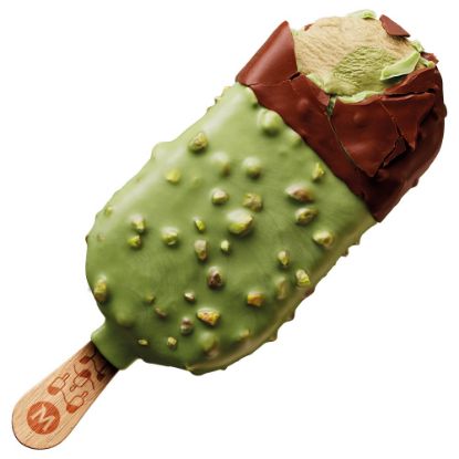 Bild von Magnum La Pistache mit der Beschreibung cremiges Eis mit Pistaziengeschmack umhüllt mit Pistazienpaste und Krokant in Magnum Schokolade