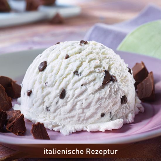 Bild von CDO Stracciatella mit der Beschreibung Sahneeis verfeinert mit Schokostückchen, ohne deklarationspflichtige Zusatzstoffe