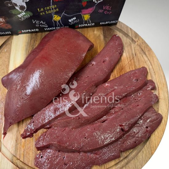 Bild von Frische Kalbsleber ca.4-5 kg/Stück mit der Beschreibung Frische, helle Kalbsleber einzeln in Box/Becher verpackt.