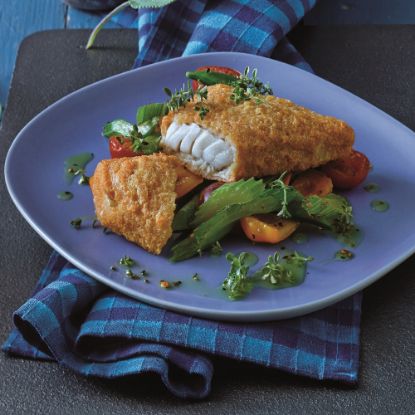 Bild von MSC Alaska-Seelachs Backfisch 75g mit der Beschreibung Saftiges Alaska Seelachsfilet im Backteig, vorgebraten. MSC-C-53059