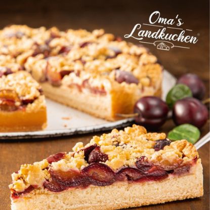 Bild von Oma´s Landkuchen Pflaumen-Streusel mit der Beschreibung Ø38 cm / 3.150g / geviertelt