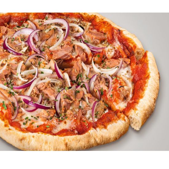 Bild von SteinofenPizza Perfettissima Tonno 410g/ø 29 cm mit der Beschreibung mit ausgewogenem Thunfisch-Zwiebel-Belag & feinem Mozarella Käse
