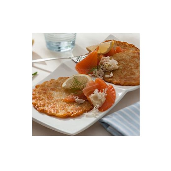 Bild von TIFA Kartoffelpuffer 60g, vorgebacken mit der Beschreibung Aus frischen Kartoffelraspeln & feinen Gewürzen - auf gusseisernen Pfannen knusprig vorgebacken.