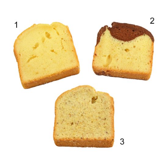 Bild von Glutenfreie Kuchenbox geschnitten mit der Beschreibung 3-fach sortiert, fertig gebacken