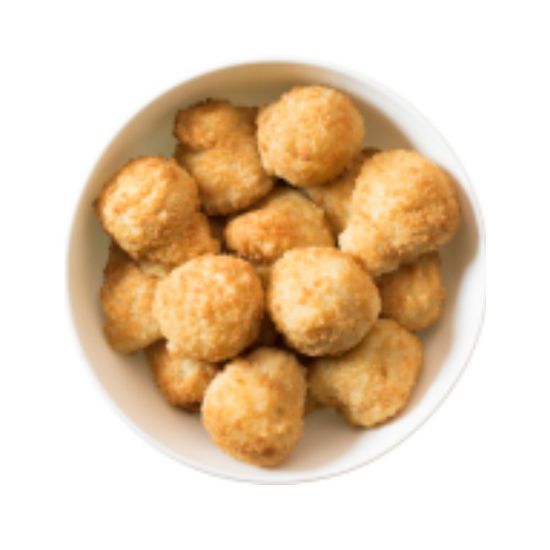 Bild von Champignons  paniert mit der Beschreibung Ausgewählte weiße Champignonköpfe in einer feinwürzigen Panade.Für Backofen & Fritteuse.