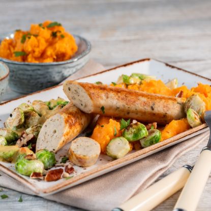 Bild von Jackfruit-Bratwurst vegan & gegart, 90g mit der Beschreibung Vegane Bratwurst aus Jackfruit .