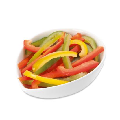 Bild von Paprikastreifen tricolor mit der Beschreibung Paprikastreifen bunt -  rot,grün & gelb.