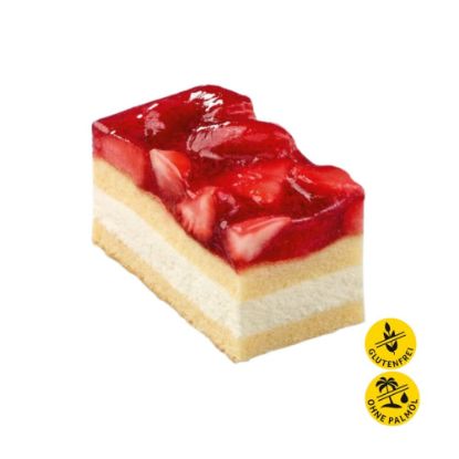 Bild von Erdbeer-Käse-Sahne-Schnitte gluten+ laktosefrei mit der Beschreibung 19,5x29cm/2050g in 12 Stk vorgeschnitten
