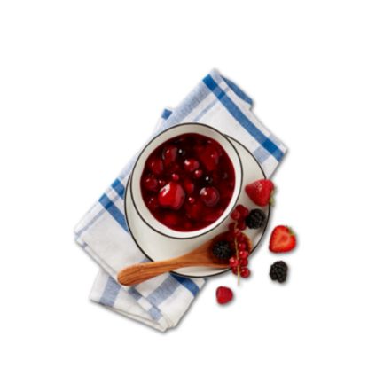 Bild von Frische Rote Grütze mit 5 Früchten mit der Beschreibung Fruchtiger Genuss aus Sauerkirschen,schwarzen & roten Johannisbeeren,Erdbeeren,Himbeeren,Brombeeren