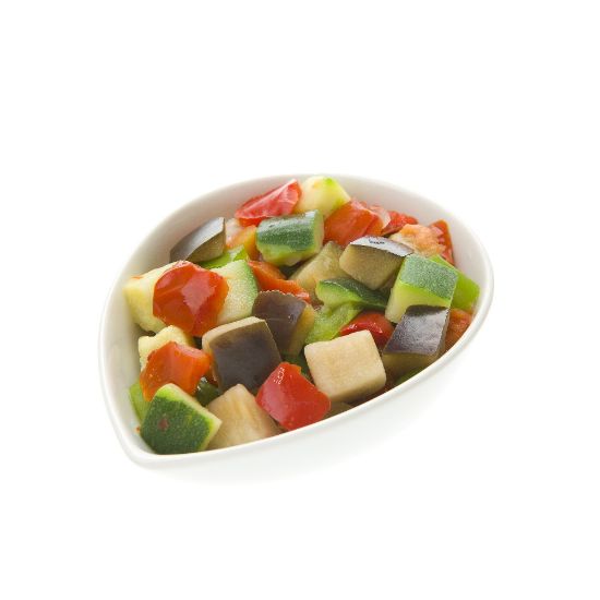 Bild von Ratatouille Gemüse mit der Beschreibung Tomate, Aubergine, Zucchini, Paprika, Zwiebeln