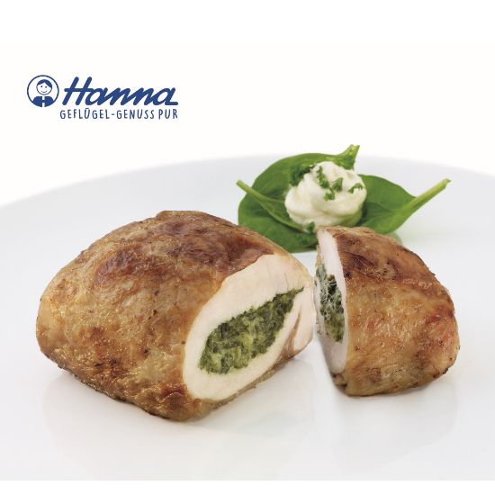 Bild von Hähnchen-Roulade " Florenz"  150g mit der Beschreibung Zartes,saftiges Hähnchenbrustfilet mit leckerer Blattspinat-Käse-Cremefüllung.
