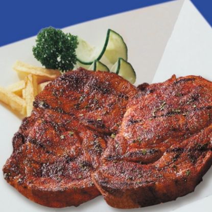 Bild von Schweine-Nackensteak "Original" 150g mit der Beschreibung meliert mit Steakgewürz,  keine ÖL-Marinade- kein tropfen vom Grill