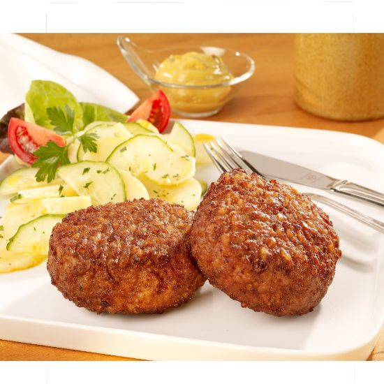 Bild von HARDY'S BESTE Frikadelle, 120g/Stk, gebraten mit der Beschreibung Frikadelle aus Schweine-und Rindfleisch, schonend gebraten. Mit Zwiebeln & Gewürzen abgschmeckt.