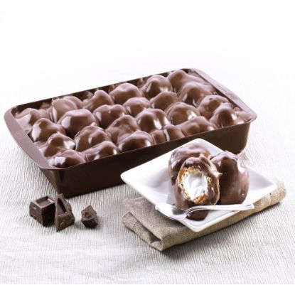 Bild von Profiteroles Scuro Vaschetta, 24 Stk/1100g mit der Beschreibung Brandteigkugeln mit Schokolade in einer Schale