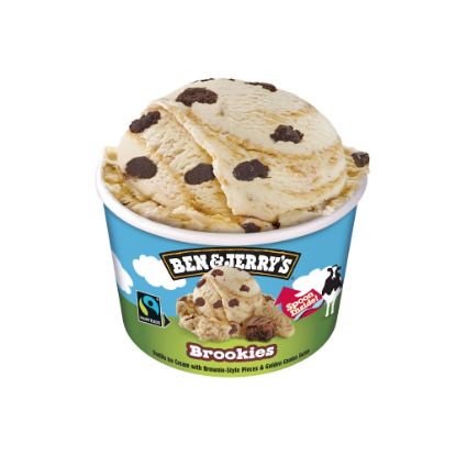 Bild von BJ Brookies 100ml mit der Beschreibung Vanille-Eiscreme mit Brownie-Gebäckstückchen, durchzogen von Keksstrudeln