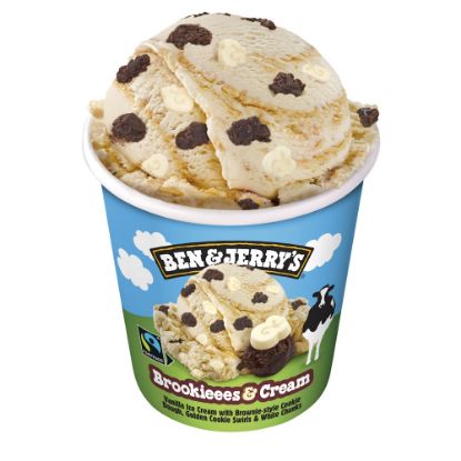 Bild von BJ Brookieees & Cream 465 ml mit der Beschreibung Vanille-Eiscreme mit Kakao Cookieteig-Stücken und zartschmelzenden weißen &Zeichen